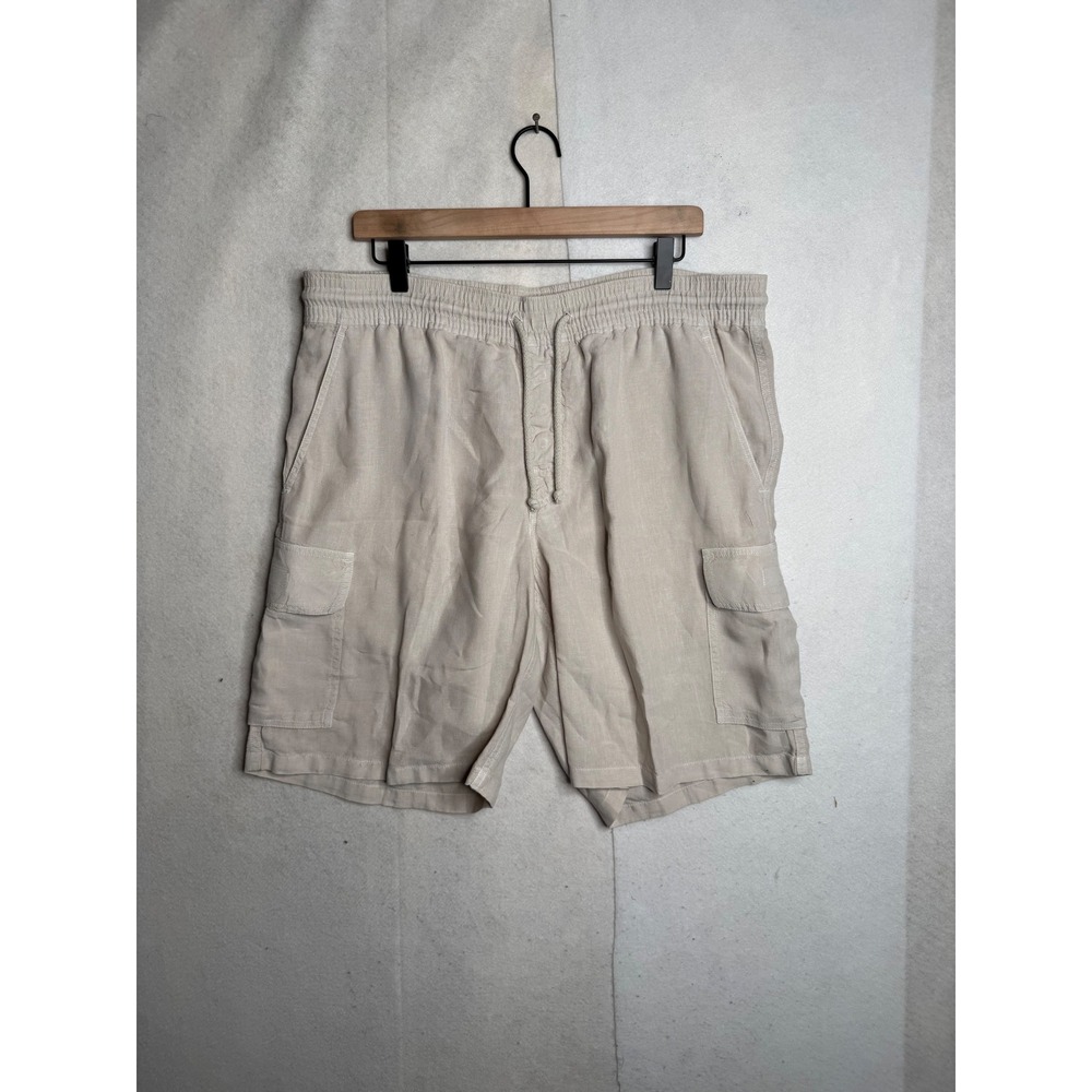 Vilebrequin Mens XL 100% Linen Cargo Shorts Beige Sand Elastic 36x10